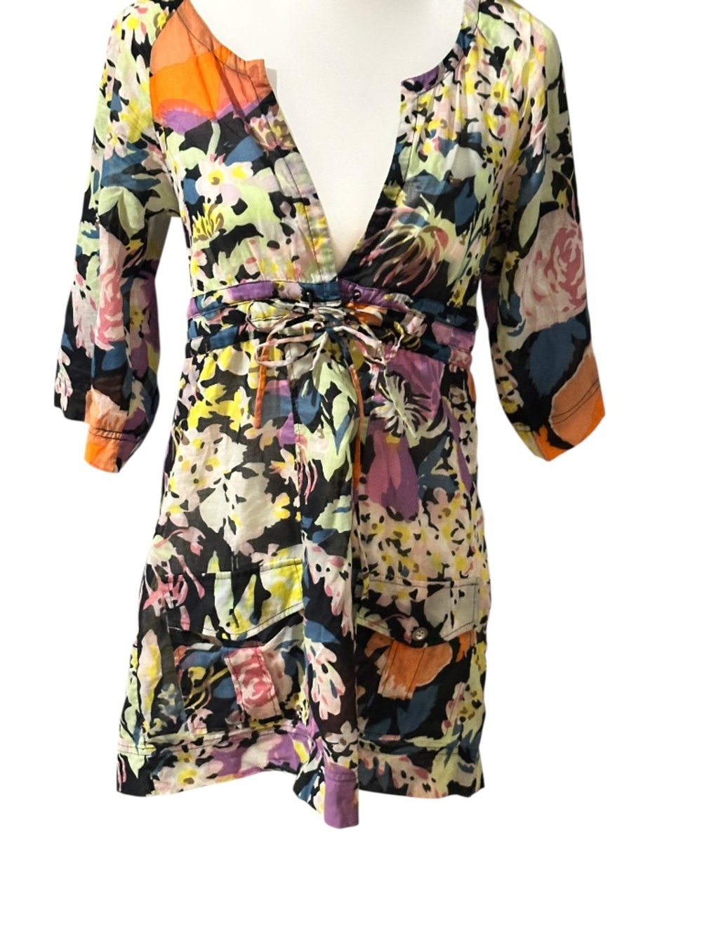 Diane Von Furstenberg Floral Multi-Color Designer Swim Cotton Cover-Up PETITE